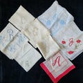 Monogram Handkerchiefs A,B, C, J, R, You Choose, Embroidered Letters