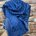 Vintage Louis Vuitton Scarf Blue Pre Owned for Women Silk Metal and Wool Best to gift her