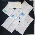 7 Appliqued Handkerchief Lot, Pink Blue Yellow, Instant Collection Hankies, Hand Embroidered Hanky, Floral Applique