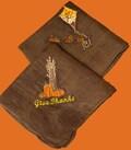Vintage Pr. Brown Linen Fall Embroidered Kite & Pumpkin Hankies*#86