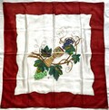 Artisan Handpainted Silk Scarf – Signed – Grapevine & Wine Goblet Design – Hand Rolled – 86x86 cm – Red, Green, Purple, Gold