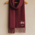 Personalised Rose Flowers Embroidered Scarves, Custom Name or Initials Woven Scarf, Oversized Winter Tassel Scarf, Engagement Gift for Her