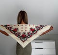 Vintage Floral Wool Scarf: Boho Shawl babushka scarf. hustka