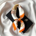 Orange Square Scarf 70x70cm – vintage luxury print polyester scarf for neck, hijab, hair, wrist or bag accessory for women, Gift for Her