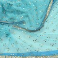 Indian Vintage Blue Dupatta Long Stole Net Mess Hand Embroidered Scarves Veil Hijab Golden Sequins gota patti mukesh work