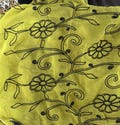 41’’x 92 inches, Soft Lime-Green Chiffon Embroidered in Black Floral Motifs with Black Silk Tassels Reversible Dupatta, Scarf, Wrap