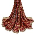 Indian Vintage Heavy Bridal Maroon Dupatta Pure Cotton Long Stole Hand Embroidered Bandhani Gharchola Scarves Wedding/Party Wear Paisley