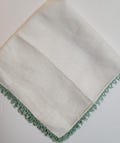 White Handmade Hankie Green Crochet Edging 12 Inch