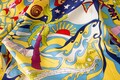 Vintage 1970s silk scarf 34x35" with bright colorful nautical / ocean / tropical island artist print by Lucille Brown, Stockton-Brown Int'l