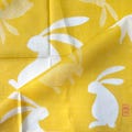 Japanese Vintage Handkerchief - Furoshiki White Rabbits on Yellow Cotton Mythology Japanese Folklore 20 x 20 inches