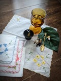 Vintage embroidered floral handkerchiefs - tablecloth, altar cloth decor boho rustic wedding shabby chic cottagecore