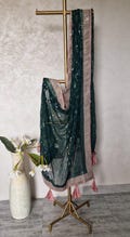 Indian Chiffon Sequins Embroidered Bottle Green Dupatta (Stole) with Tassels DVDUP_0077