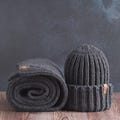 Mens Knitted scarf hat set, Merino wool hat scarf matching set, Chunky knit scarf beanie bundle, Gift for him