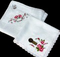 Vintage Pr. New w/Tags Red/Pink Embroidered Rose Floral Hankies*#2