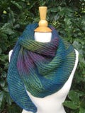 Evanescence: Hand Knit Mohair Shawl - Brioche - Deep Teal - Peacock Colored Yarn - Green, Purple, Maroon - Triangular Scarf - Lightning Bolt