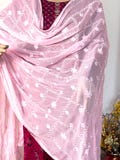Baby pink color pure chiffon orna has self colour reshmi thread emb with sequins work.Indian orna.Head Bandanna,stole for girls& women,No 40
