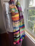 Painter's Palette Colored Remnant Crochet Scarf Hand-spun Yarns Ribbons and Soft 68 inches Long