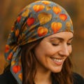 Autumn Physalis Bandana Scarf – Witchcore Head Wrap, Boho Fall Hair Accessory with Lantern Print