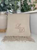 Personalised Embroidered Scarf with Fringe – Custom Initials Almond Beige Wrap – Monogram Gift for Her, Bridesmaid, Birthday, Christmas