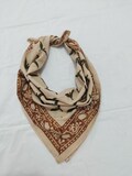 Hand-Printed Olive Motif Bandana with Earthy Brown Floral Border, 21'X21' Inches Square Size Traditional Cotton Scarf for Boho/ Ethnic Style