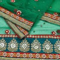 Indian Vintage Heavy Bridal Green Net Dupatta Hand Embroidered Zardozi Zari Sequins Stole Floral Design Hijab Veil Wedding/Party Wear