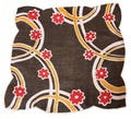 Vintage 40's Scalloped Linen Abstract Floral Brown, Gold, Red Handkerchief**#66