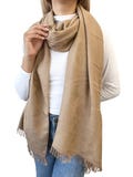 HERMES Vintage H Logo New Libris Shawl Scarf Wrap Fringe Beige Cashmere Silk