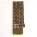 Vintage Men’s Long Pure Wool Scarf | Olive Green & Brown Medallion Print Necktie
