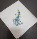 Hankie Blue Machine Embroidered Floral Pattern 12 Inch