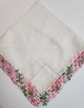 Hankie Hand Crocheted Pink and Green Lace Edging 12 Inch