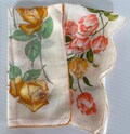 Vintage Set Of 2 Floral Handkerchiefs - Cotton - Orange/Yellow/Pink - Tulips/Roses