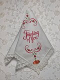 UNUSED - Vintage 1950's Handkerchief, Hanky, Hankie - Embroidered "Thinking of You"