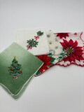 Set of 4 Christmas handkerchiefs, vintage women's accessories