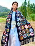 Boho Crochet Granny Square Scarf: Bohemian Winter Wrap with Fringe