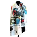 Personalize hand painted silk scarf. Joan Miro scarf. Custom name, date, initials large scarf. Cats shawl, wrap. unique teacher gift idea.