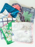 Vintage Lot of 7 Handkerchiefs, Butterflies, Daisies, Foliage, Roses,Carnations