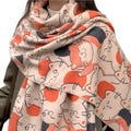 Womens Knitted Blended Cashmere Cat Scarf, Winter Scarf with Boho Design, Womens Animal Print Pashmina, Cat Pattern Shawf, Letterbox Gift