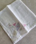 White Hankie Light Blue Crocheted Edging 12 Inch