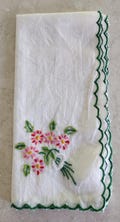 Hankie Hand Embroidered Pink Flowers Scalloped Edge 12 Inch