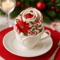 HANDKERCHIEF, Vintage Christmas Sheer Handkerchief – Poinsettia & Holly Holiday Hankie