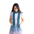 Teal green scarf with fringe mohair acrylic metallic thread hand knit soft luxury skinny scarf Fall winter trends gift for her Christmas