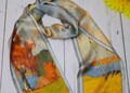 100% Natural Mulberry Silk Narrow Scarf – Abstract Art Silk Scarf Colorful Fall Scenery Wrap, Artistic Headscarf for Women, Luxury Silk Gift