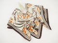 1930s Dangly Flower Handkerchief | Stylised Orange Brown Autumnal Print Rayon | Vintage Art Deco Hankie Square | Fashion Hair Accessories