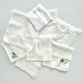 Lot of 8 Vintage Ladies White Handkerchiefs In A Variety Of Sizes & Styles