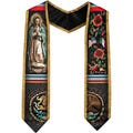 Graduation Stole – Our Lady of Guadalupe & Mexican Eagle, Serape Flowers, Gold Trim | Satin