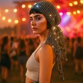 Handmade Crochet Metallic Shawl: Boho Festival Headscarf Pareo