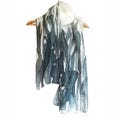 Personalize hand painted silk scarf. Custom name, date, initial scarf. White, grey, navy blue abstract large shawl unique teacher gift idea.