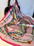 Mulberry Silk Scarf: Pink Floral Square Headscarf - Elegant Hair Wrap