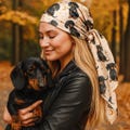 Dachshund Print Large silk Bandana, Square Scarf, Gift for Dog Lovers, Funny Wiener Dog Accessory, Beige Silk Bandana, Xmas Gift for Her