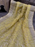 Embroidered Light Yellow Organza Dupatta /Stole /Wrap, Free Shipping in US